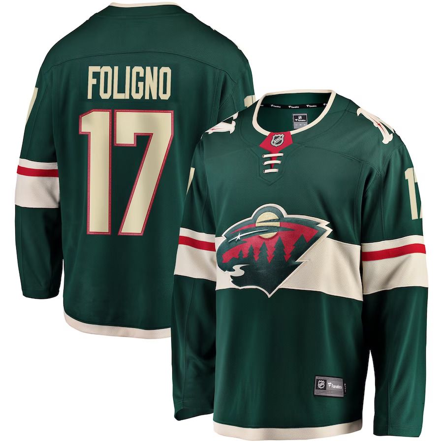 Men Minnesota Wild 17 Marcus Foligno Fanatics Branded Green Breakaway NHL Jersey